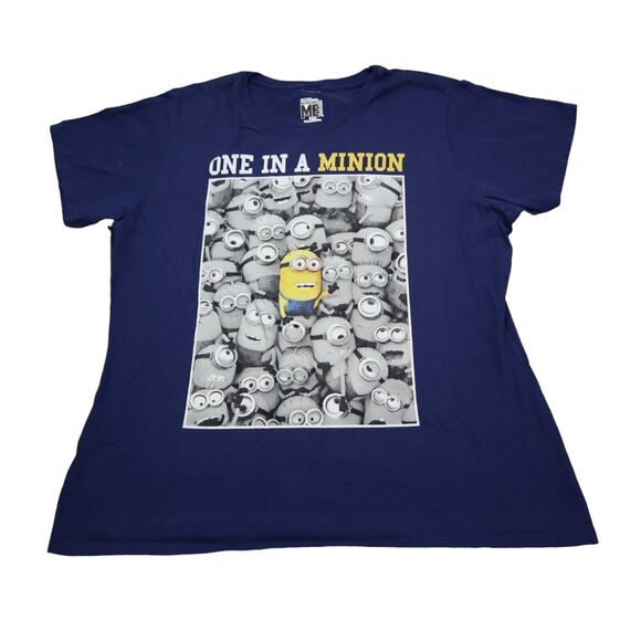 Despicable Me Shirt Womens Blue Short Sleeve Round Neck Knit Graphic Print Tee - Picture 1 of 15